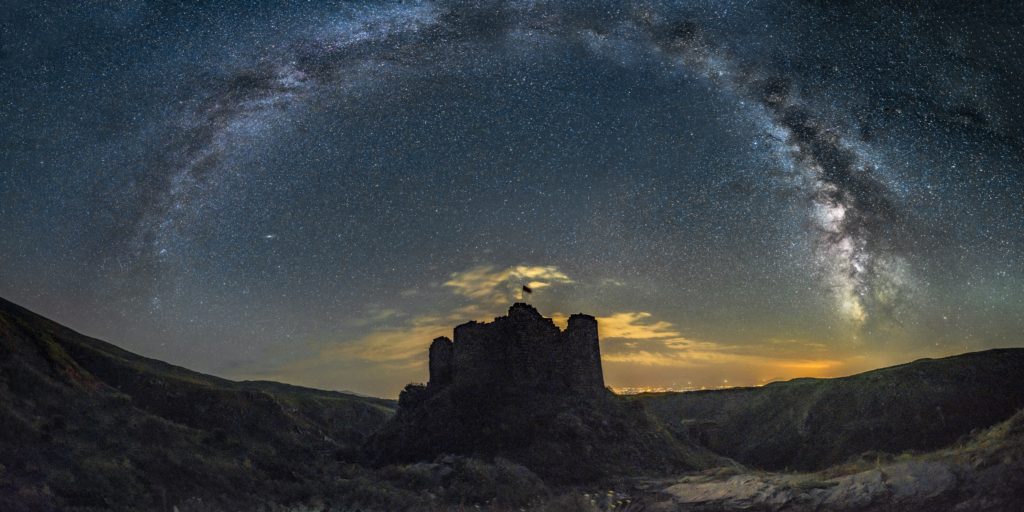 panorama of Amberd and milky way